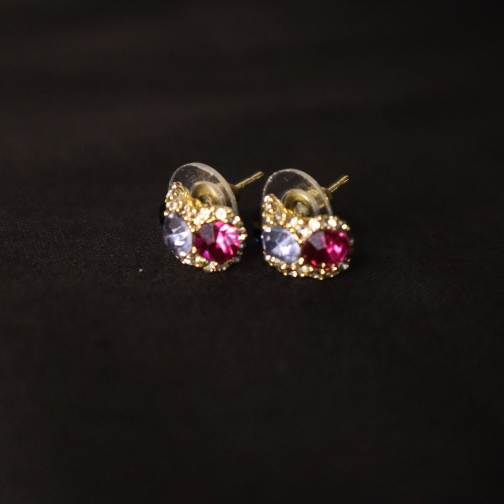Gold-Tone Multicolor Crystal Stud Earrings - Picture 4 of 4